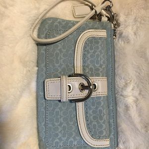 Coach fabric and leather Clutch Wallet Light Blue
